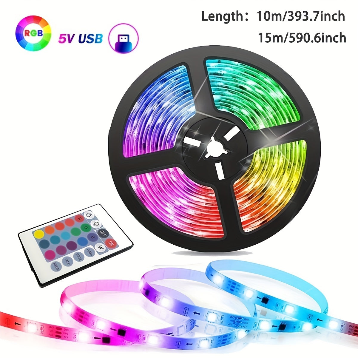 Luces LED de tira alimentadas por USB, cinta flexible de cambio de color RGB 2835 con control remoto, operación de botón pulsador para decoración de interiores, fondo, cocina, ambiente de fiesta, decoración navideña sin batería