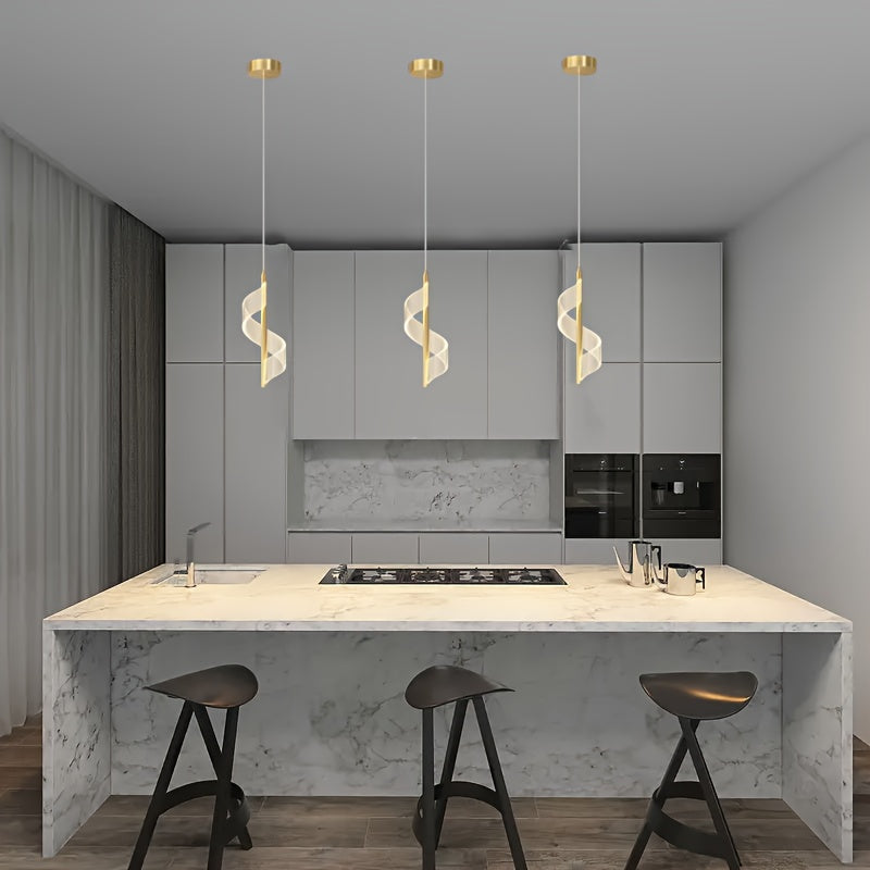 Luz de techo elegante de luces LED doradas modernas, ajustable de tres colores, adecuada para islas de cocina, comedor, dormitorio - Luces colgantes ajustables