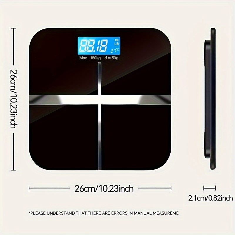 Báscula de Peso Corporal Digital de 1 Pieza con Pantalla LCD, Funciona con Baterías AAA, Superficie Grande y Engrosada para Pesaje Preciso, Diseño en Plástico Negro - Baterías No Incluidas
