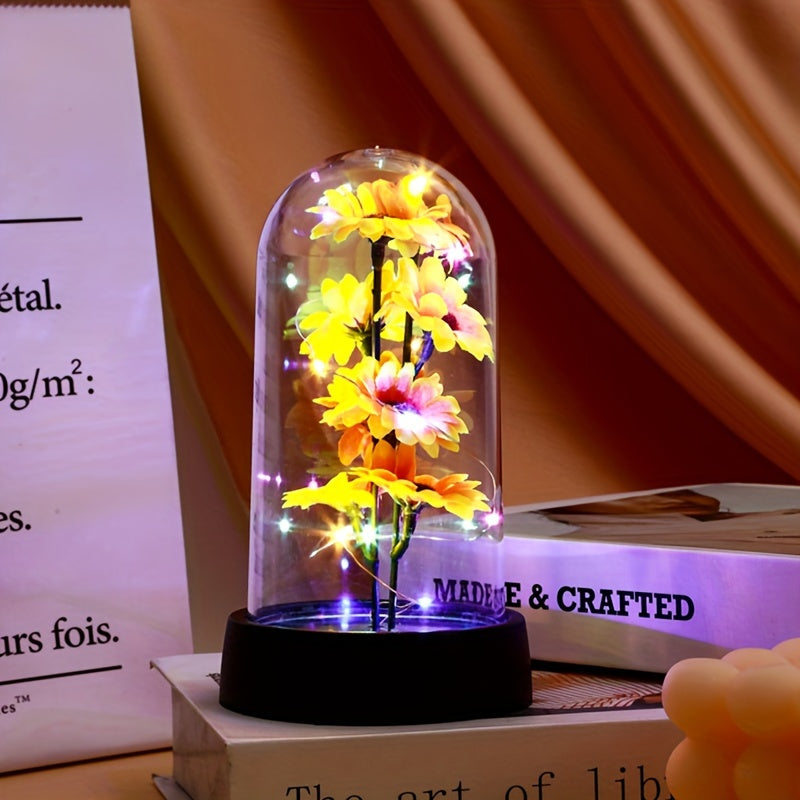 1 pieza de Luz Nocturna de Girasol LED para Decoración del Hogar con Cubierta de Plástico, Funciona con Pilas, Luces de Girasol para Decoración de Mesa y Habitaciones, luces florales para fiestas de bodas, adecuadas para la decoración interior de dormito