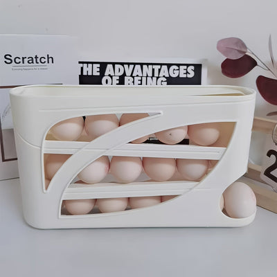 Soporte de huevos giratorio de 4 niveles - Diseño de puerta lateral que ahorra espacio, puede contener 30 huevos, acabado brillante y liso, asa conveniente, adecuado para almacenamiento en cocina y refrigerador | Accesorio de cocina moderno | Material pl