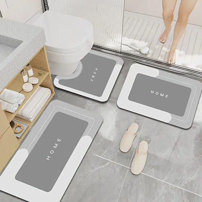3 piezas de tapetes antideslizantes de tierra de diatomeas "HOME" para baño - Suaves, de secado rápido, absorbentes, para baño, dormitorio, cocina, lavandería - Lavables a máquina, sin olor, tapete moderno y duradero para piso de baño