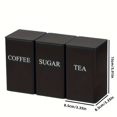 Jarrón de almacenamiento de hierro de tres piezas negro/beige, utilizado para almacenar tazas de té, azúcar y café en la cocina, adecuado para oficinas, almacenamiento en casa y comedor.