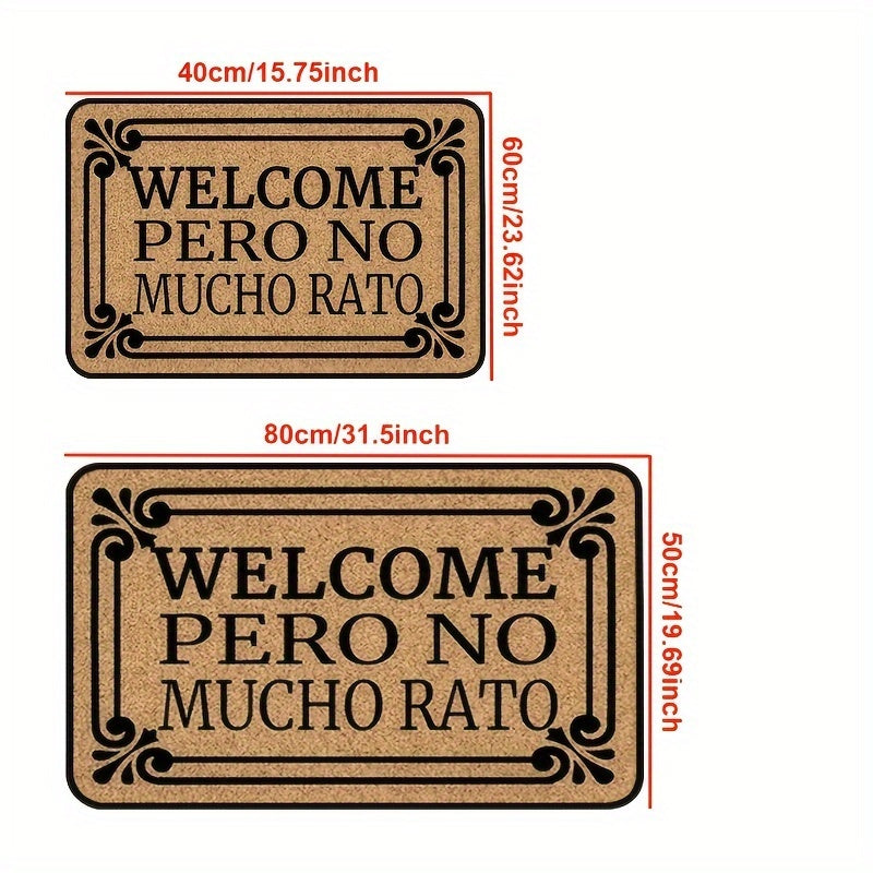 Tapete de bienvenida con diseño floral en tono café elegante, "WELCOME PERO NO MUCHO RATÓN", fibra de poliéster, solo lavado a mano, ideal para entrada de casa, decoración interior, porche y sala, accesorio hogareño elegante, texto en letra cursiva