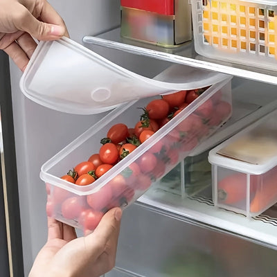 10 piezas de cebolla, jengibre, ajo, cebolla verde, fideos, vegetales, caja de almacenamiento de refrigerador rectangular transparente multifuncional para fideos.