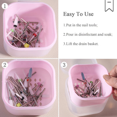 1pc Herramienta de Manicura, Contenedor para Esterilización de Caja Limpiadora de Uñas, Bandeja de Desinfección Adecuada para Accesorios de Manicura con Canasta de Drenaje Rosa