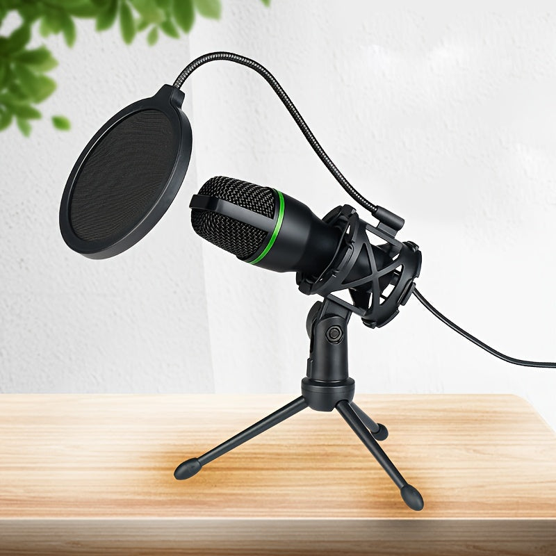 1pc Micrófono de Estudio con Soporte Ajustable, Conector Jack 3.5mm y Alimentación USB, Cancelación de Ruido para Gaming, Transmisiones en Vivo, Grabaciones por Computadora, Canto - , Microphone para PC