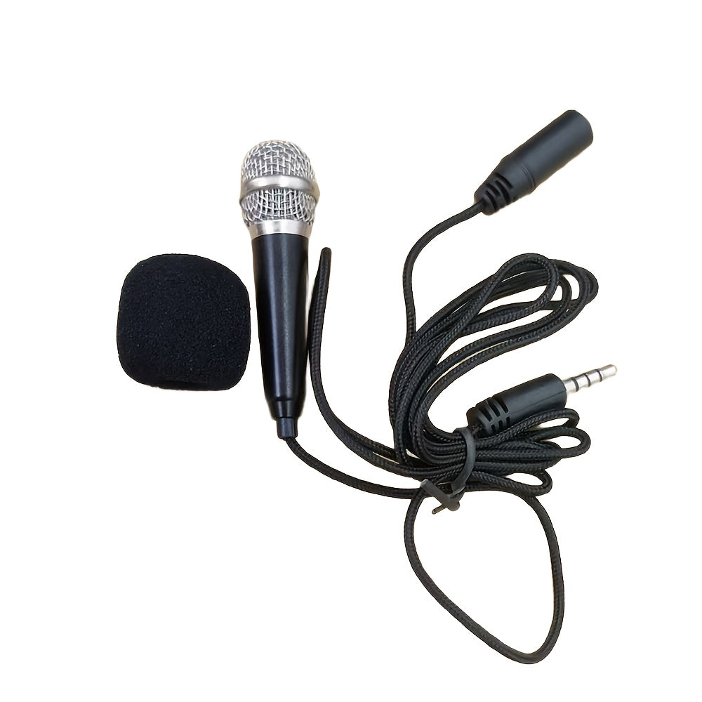Micrófono mini portátil con conector de 3.5 mm, compatible con celulares, computadoras, laptops, tabletas, ideal para grabación, entrevistas, karaoke, juegos, videollamadas y transmisiones en vivo
