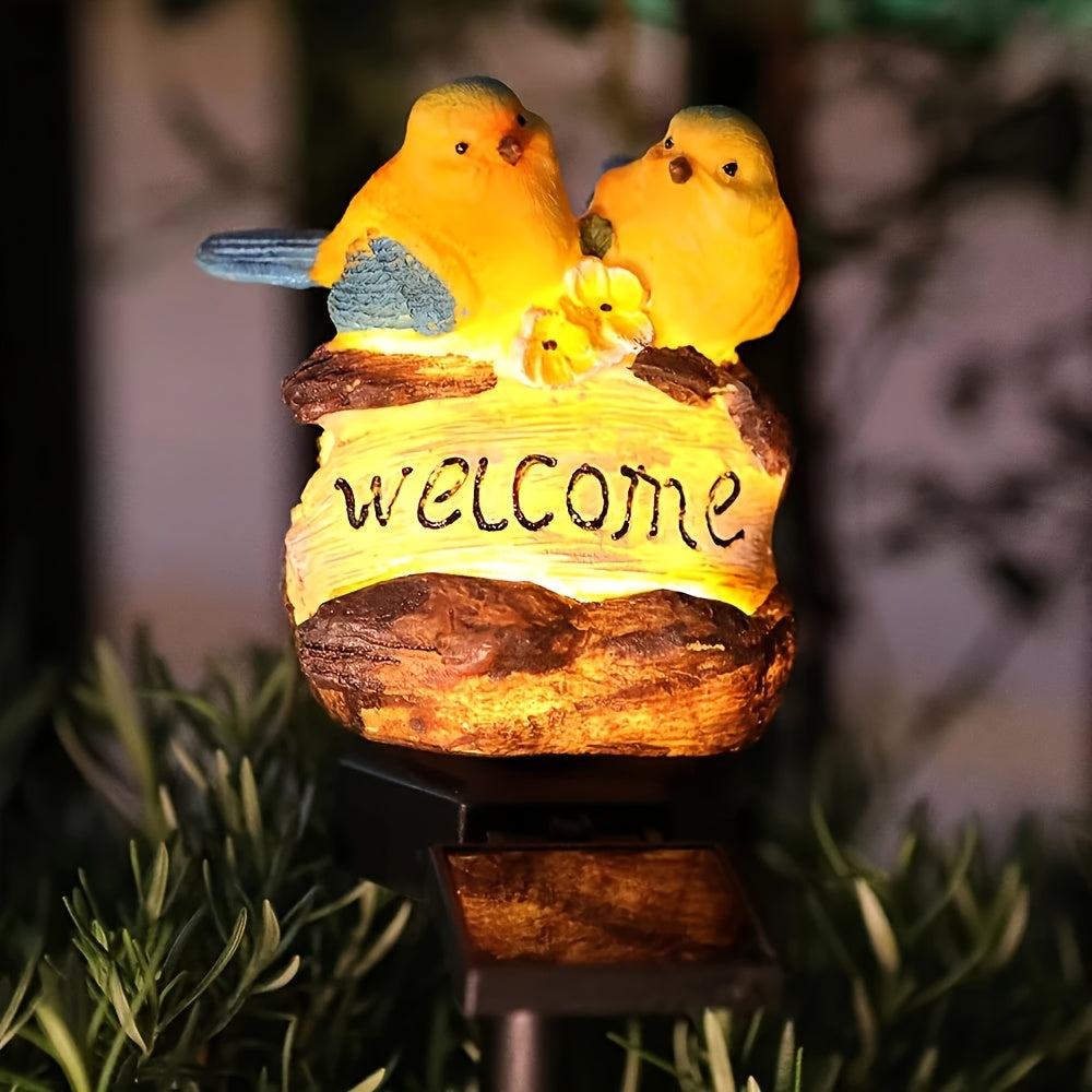 1pc Luces de Jardín con Forma de Pájaro Alimentadas por Energía Solar - Iluminación Ornamental, Brillo Amarillo Cálido Adecuado para Villas, Jardines y Senderos, Decoración Paisajística, Estacas de Resina para el Suelo, Adorno de Jardín con Aves