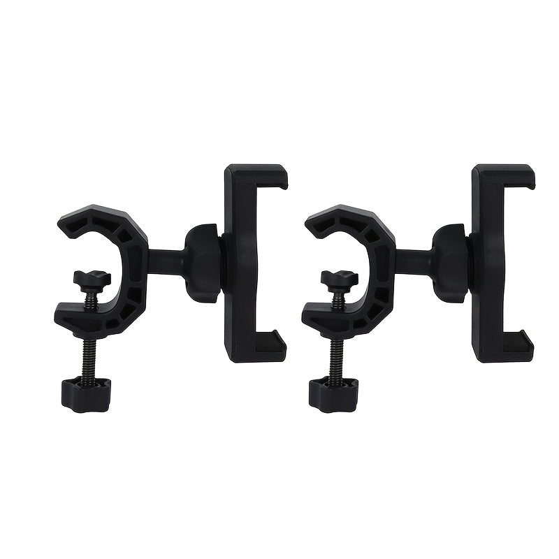 Sujeción de teléfono dual ajustable - Dispositivo de selfie flexible y estable para modo paisaje/retrato, soporte de teléfono móvil de plástico negro con múltiples clips, configuración de selfie | Soporte ajustable | Plástico duradero
