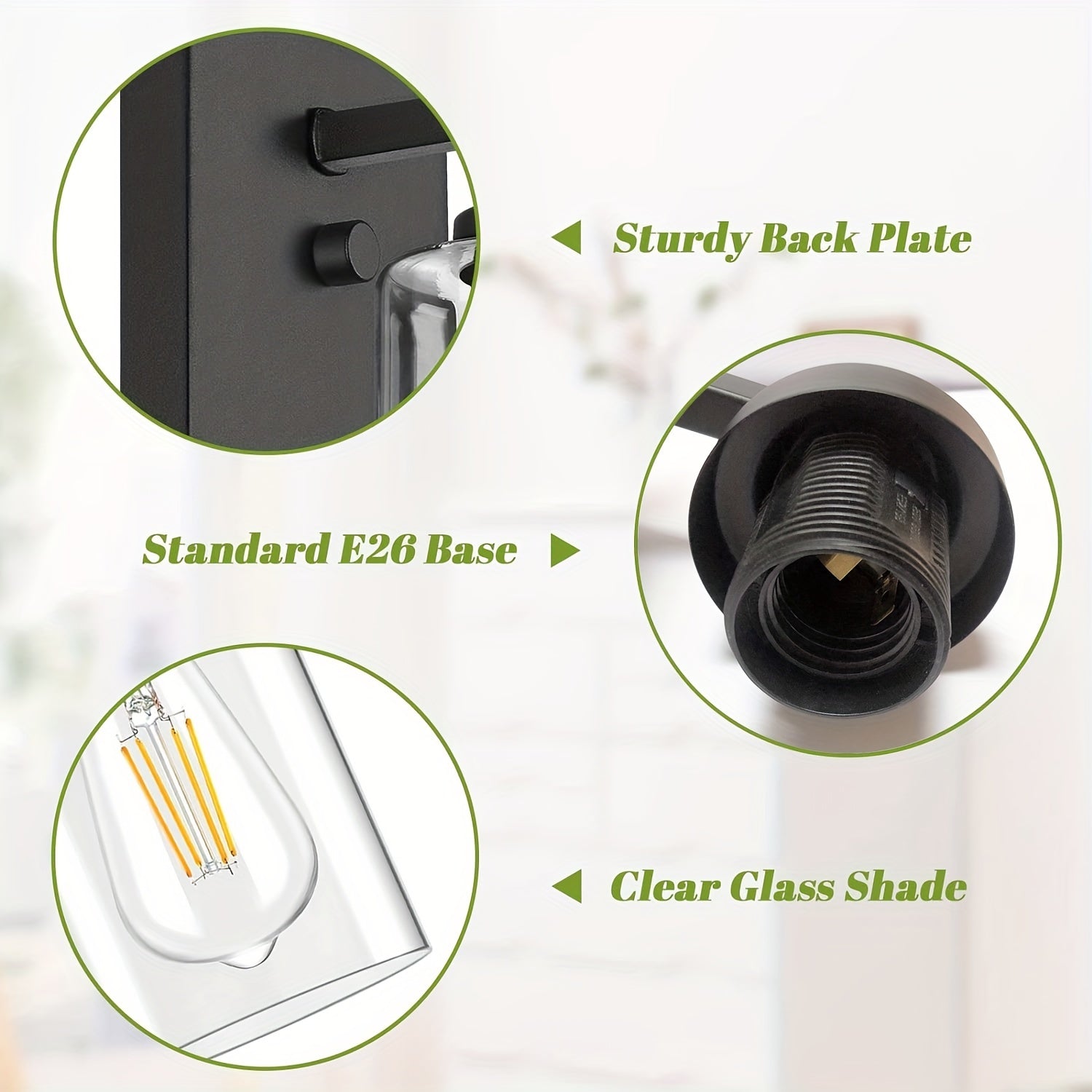 Juego de 2 Apliques de Pared para Baño, Luces Modernas para Tocador, Linternas de Iluminación de Montaje en Pared en Negro Mate, Luces de Pared Estilo Granja con Pantalla de Vidrio Transparente para Dormitorio, Sala de Estar, Pasillo y Cocina (Bombilla I