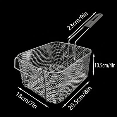 Canasta para Freír de Acero Inoxidable con Mango Metálico - Fácil de Limpiar, Plegable, Resistente a Altas Temperaturas para Papas Fritas, Alitas de Pollo y Más | Herramienta de Cocina Comercial y Doméstica, Utensilio para Freír en la Cocina | Estructura