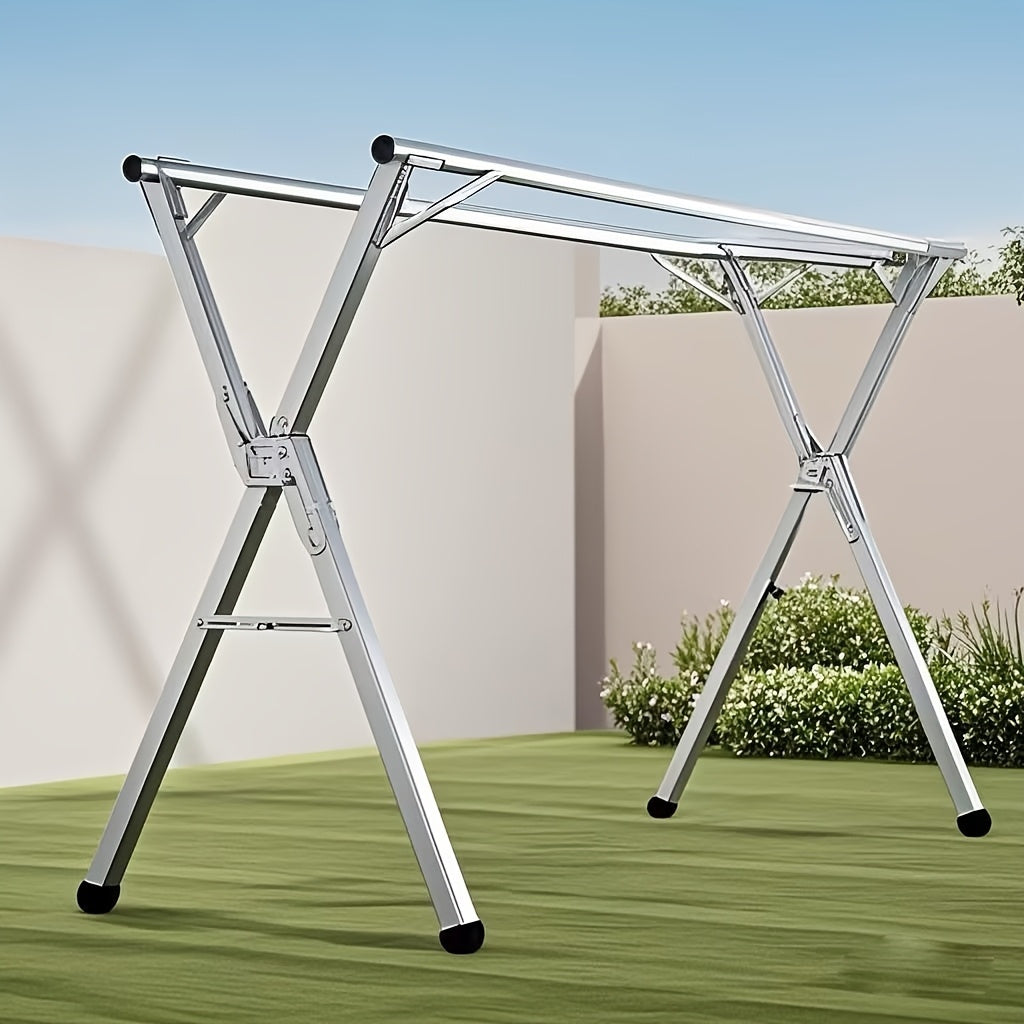 1 percha de acero inoxidable ajustable para secar ropa con ganchos antiviiento, plegable para interior/exterior, soporte metálico para ropa, sábanas y cobijas, diseño ahorrador de espacio para dormitorio, balcón o patio, perchero para exteriores | Rack d