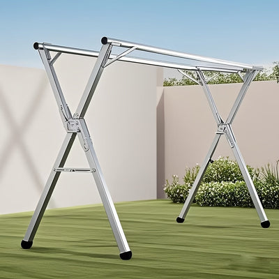 1 percha de acero inoxidable ajustable para secar ropa con ganchos antiviiento, plegable para interior/exterior, soporte metálico para ropa, sábanas y cobijas, diseño ahorrador de espacio para dormitorio, balcón o patio, perchero para exteriores | Rack d