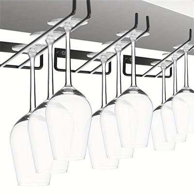 3-Pack/2-Pack/1-Pack Estante para colgar copas de vino de metal negro, soporte para copas invertido montado en la pared, organizador de copas de vino de una sola fila para el hogar, almacenamiento de cocina, organización conveniente de gabinetes y cajone
