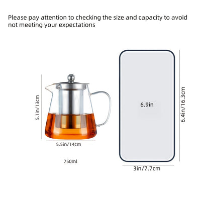 1 pieza, juego de 1 unidad, tetera transparente resistente al calor de borosilicato con asa y tapa, capacidad grande de 550ml/750ml, cuerpo recto con filtro interior de acero inoxidable para infusionar hojas de té, pétalos de rosa, bayas goji, flores, te