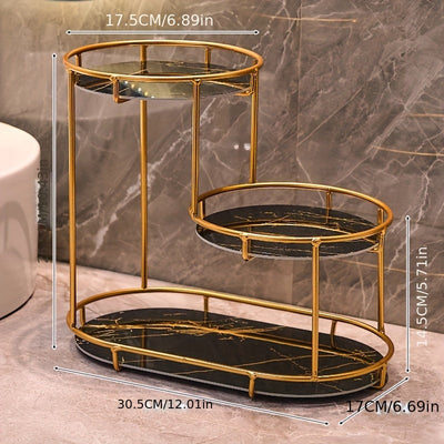 Organizador de baño grande de 3 niveles con estructura metálica - Ideal para cosméticos, perfumes, cuidado de la piel y cepillos de dientes - Marco de hierro fundido duradero, panel lavable con protección UV