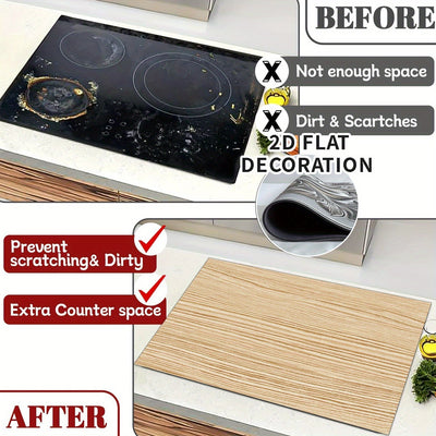 1pc Cubierta de Estufa Eléctrica - Decoración Plana 2D con Acabado en Madera, Protector Resistente al Calor con Forro de Goma para Cocinas a Gas y Eléctricas, Apta para la Mayoría de Encimeras, Fácil de Limpiar, Diseño Plano