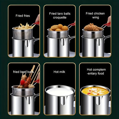 Freidora de Acero Inoxidable con Rejilla Filtro - Diseño Compacto, Duradero y Fácil de Limpiar, Cesta Pequeña en Acero Inoxidable, Accesorio para Filetear Pescado al Estilo Japonés, Ideal para Restaurantes, Cafeterías, Pollerías y Uso Doméstico