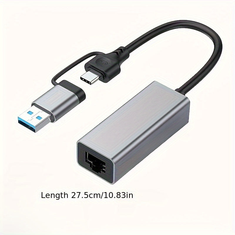 Adaptador de red Ethernet Gigabit RJ45 con alimentación USB, puertos Type-C y VGA - Tarjeta de red Plug & Play para discos duros externos, monitores, impresoras - Conexión de alta velocidad por cable, conexión de monitor, acabado metálico elegante, const