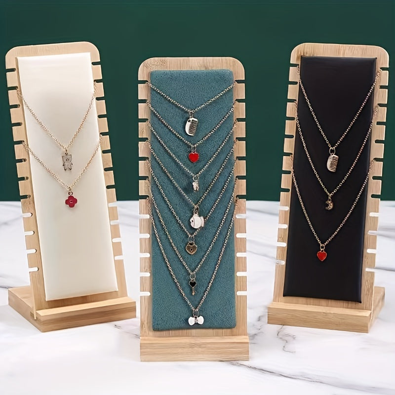 1pc Soporte de Exhibición para Joyería de Madera de Pino Natural - Organizador de Collares con 12 Ranuras Forradas en Tela Suave, Almacenamiento Portátil de Escritorio para Cadenas Largas y Colgantes, Decoración Elegante sin Enredos, Expositor de Joyería