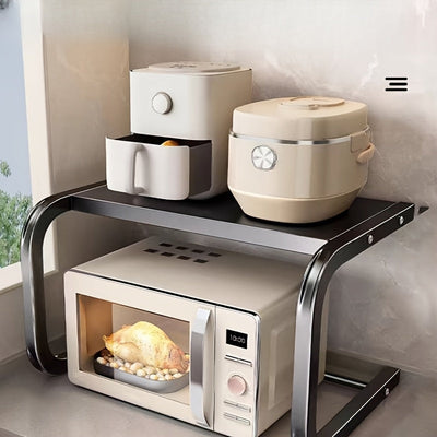 Rejilla de Microondas de Metal de Doble Nivel Espaciosa - Diseño Elegante de Almacenamiento Abierto para Encimeras de Cocina | Soporte Grueso Multifuncional para Hornos y Microondas sin Necesidad de Conexión de Energía, Uso Doméstico, Horneado