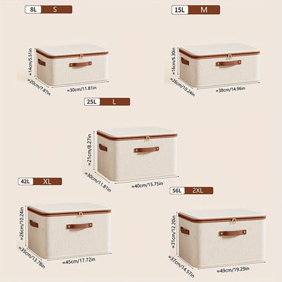Caja de almacenamiento de tela plegable, Beige, Minimalista, con tapa, Lavar a mano o limpiar en seco profesional, para ropa, dormitorio, uso doméstico