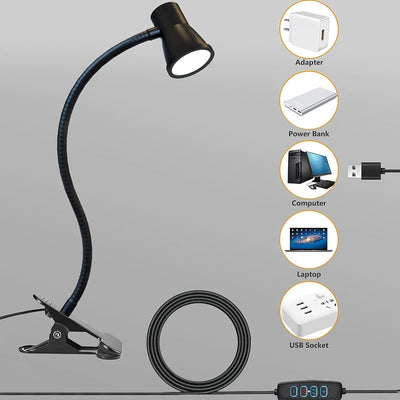 1pc HOTU Lámpara de escritorio con clip ajustable de 360°, luz de lectura de mesa con alimentación USB, 3 ajustes de temperatura de color, control de botón pulsador regulable, cuello flexible para mesita de noche, estudio y manualidades - Plástico, tema
