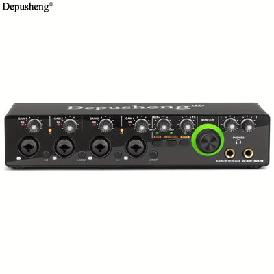Interfaz de audio USB profesional DEPUSHENG, tarjeta de sonido con calidad HD, alimentación fantasma, conector para auriculares y 8 preamplificadores de micrófono - Consola de estudio para PC, podcasting, transmisión en vivo y videojuegos (24 bits/192 kH