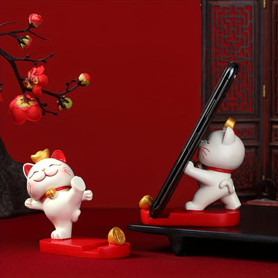 Soporte para Teléfono Móvil de Estilo Chino con Gato de la Suerte, Tendencia Nacional, Regalo de Cumpleaños y de Graduación, Adorno Creativo de Soporte de Resina para Escritorio
