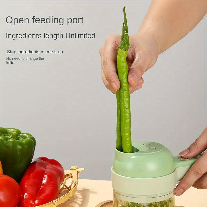 Juego de Picadora Eléctrica Portátil 4 en 1, Procesador de Alimentos sin varillas Apto para Cinco Tipos de Frutas, Verduras, Ajíes y Carnes