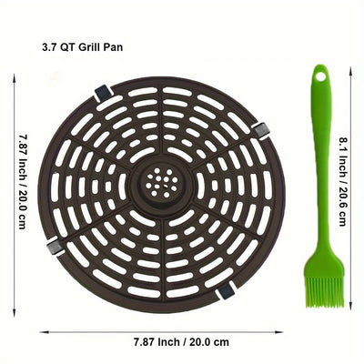 Sartén de repuesto para freidora de aire, apta para freidoras de aire de 3,7 QT, sartén antiadherente de 5 QT con parachoques de goma y cepillo de silicona