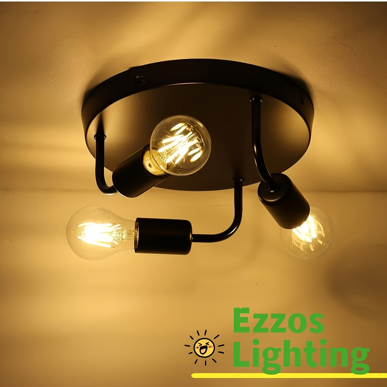 Luz de techo de estilo industrial moderno de mediados del siglo con tres cabezas, compatible con bombillas E26/E27, arte de hierro vintage adecuado para sala de estar, cabaña, dormitorio, cocina, balcón, pasillo, bar y otros iluminados comerciales (exclu