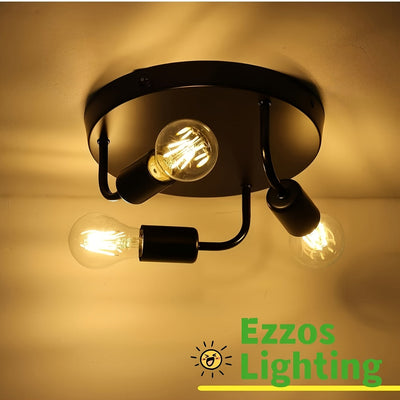 Luz de techo de estilo industrial moderno de mediados del siglo con tres cabezas, compatible con bombillas E26/E27, arte de hierro vintage adecuado para sala de estar, cabaña, dormitorio, cocina, balcón, pasillo, bar y otros iluminados comerciales (exclu