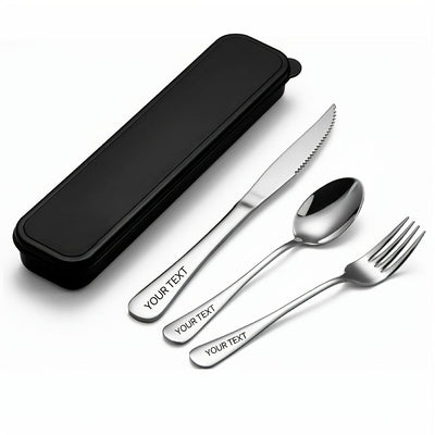 Juego de cubiertos de viaje personalizado de 4 piezas de acero inoxidable, cuchillo, tenedor, cuchara, con juego de cubiertos portátil, juego de cubiertos reutilizables de acero inoxidable, adecuado para acampar, hacer picnic, hacer senderismo, oficina,