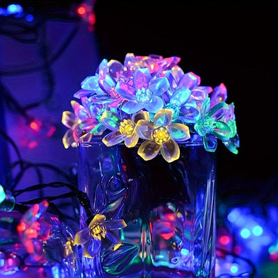 Luzes de jardín alimentadas por energía solar, 7m con 50 bombillas en forma de flor LED, 8 modos de iluminación, decoración para exteriores impermeable para patio, balcón y celebraciones de bodas, luces para decoración