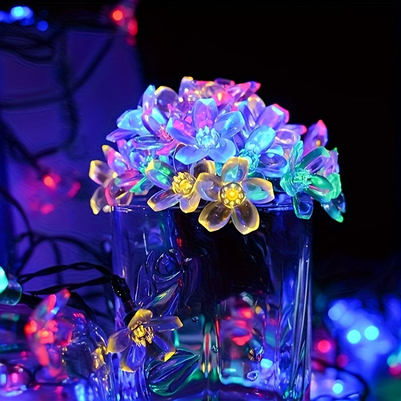 Luzes de jardín alimentadas por energía solar, 7m con 50 bombillas en forma de flor LED, 8 modos de iluminación, decoración para exteriores impermeable para patio, balcón y celebraciones de bodas, luces para decoración