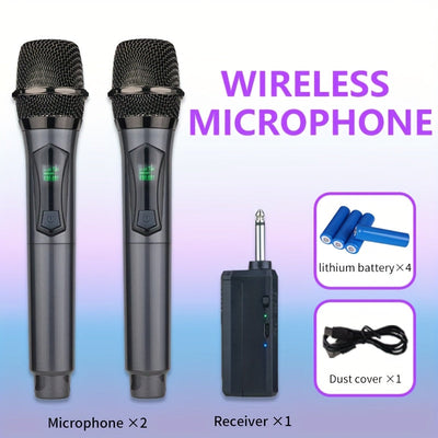 YAMNWEO Micrófono sin varillas Recargable UHF, Dinámico de Mano Dual para Karaoke, Bodas, DJ, Fiestas, Discursos, Iglesia, Aula, Sistema PA, Alcance de 48.77 Metros,