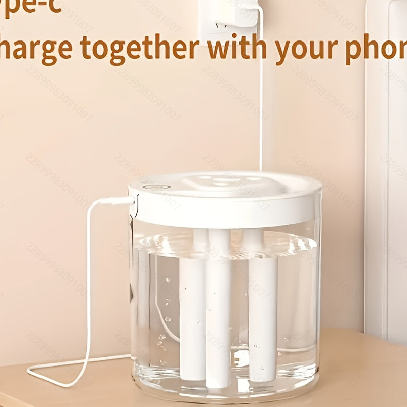 Humidificador de gran capacidad, 3 velocidades, USB, tecnología ultrasilenciosa de ondas sonoras, humidificador de escritorio con 3 modos de atomización, alimentación Type-C, sensor de humedad en tiempo real, 3 salidas de spray, material ABS, ideal para