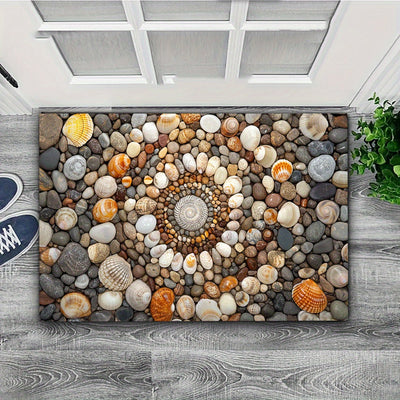 1 alfombra de bienvenida con diseño de conchas y guijarros, alfombra de pelo de cristal lavable para entrada, adecuada para sala de estar, dormitorio, lavandería, oficina, alfombra multifuncional, decoración del hogar, decoración de granja