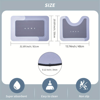 2pcs Alfombras Ultra Absorbentes para Baño - Tierra de Diatomeas Suave, Antideslizantes y Secado Rápido para Ducha, Inodoro y Entrada - Alfombras Decorativas Duraderas. Accesorios para el Baño