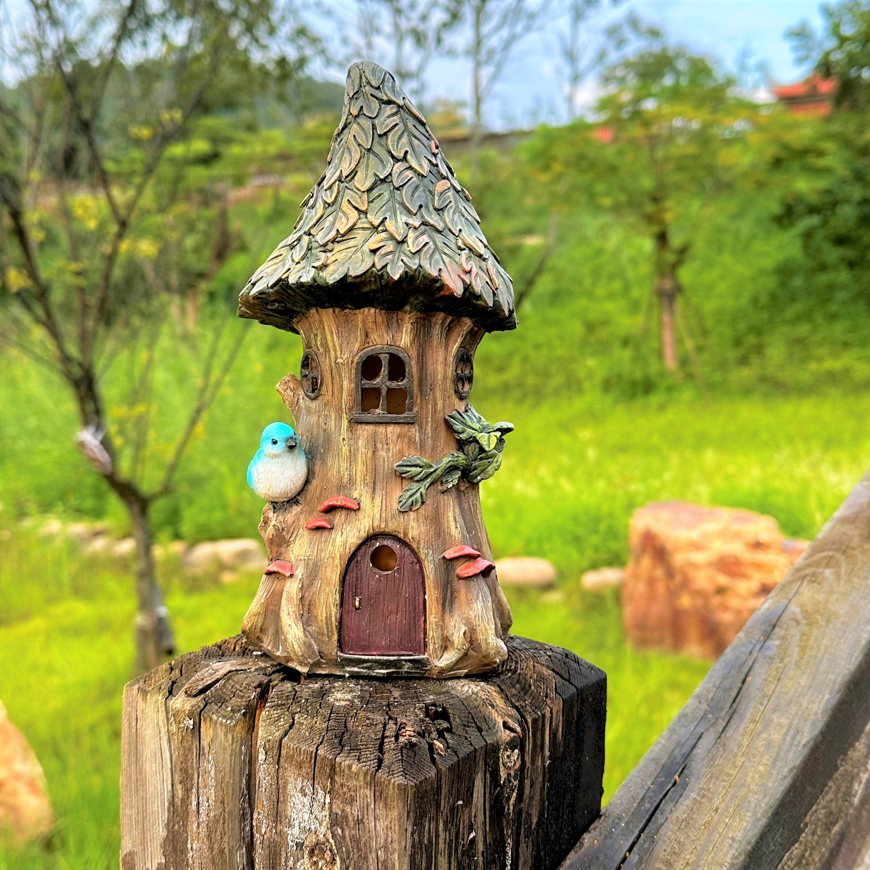[1pc Casa de Pájaro con Energía Solar] 1pc XXOASIS Casa de Pájaro con Energía Solar de Resina, Luz LED para Jardín, Color Único, Sin Flash, Energía Solar Pura, 36V, Ideal para Patio, Césped, Estanque, Balcón, Alféizar de la Ventana, Mesa, Decoración Fest