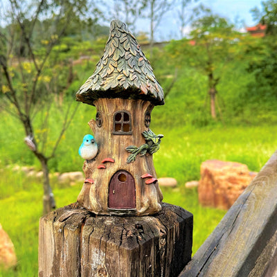[1pc Casa de Pájaro con Energía Solar] 1pc XXOASIS Casa de Pájaro con Energía Solar de Resina, Luz LED para Jardín, Color Único, Sin Flash, Energía Solar Pura, 36V, Ideal para Patio, Césped, Estanque, Balcón, Alféizar de la Ventana, Mesa, Decoración Fest