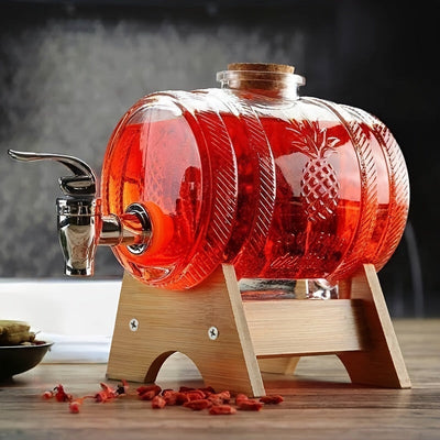 1pieza Barril de Vidrio Transparente de 33.81oz de Capacidad con Grifo - Base de ABS y Corcho - Ideal para Servir Bebidas en Fiestas y Reuniones, Contenedor de Bebidas para Fiestas | Barril Decorativo | Construcción Duradera, Accesorios de Bar