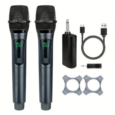 Micrófono inalámbrico para karaoke, sistema dinámico de mano con micrófono y receptor recargable, ideal para fiestas, iglesias, reuniones, bodas, para animadores, color gris