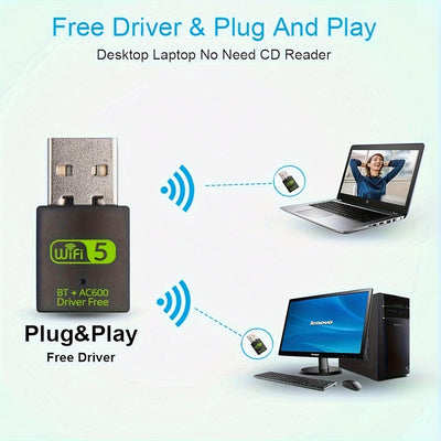 Adaptador inalámbrico USB WiFi, receptor externo de red inalámbrica de 600 Mbps con banda dual 2.4/5GHz, mini receptor WiFi para PC/laptop/escritorio, control por aplicación, modo de alimentación USB, voltaje de operación ≤36V