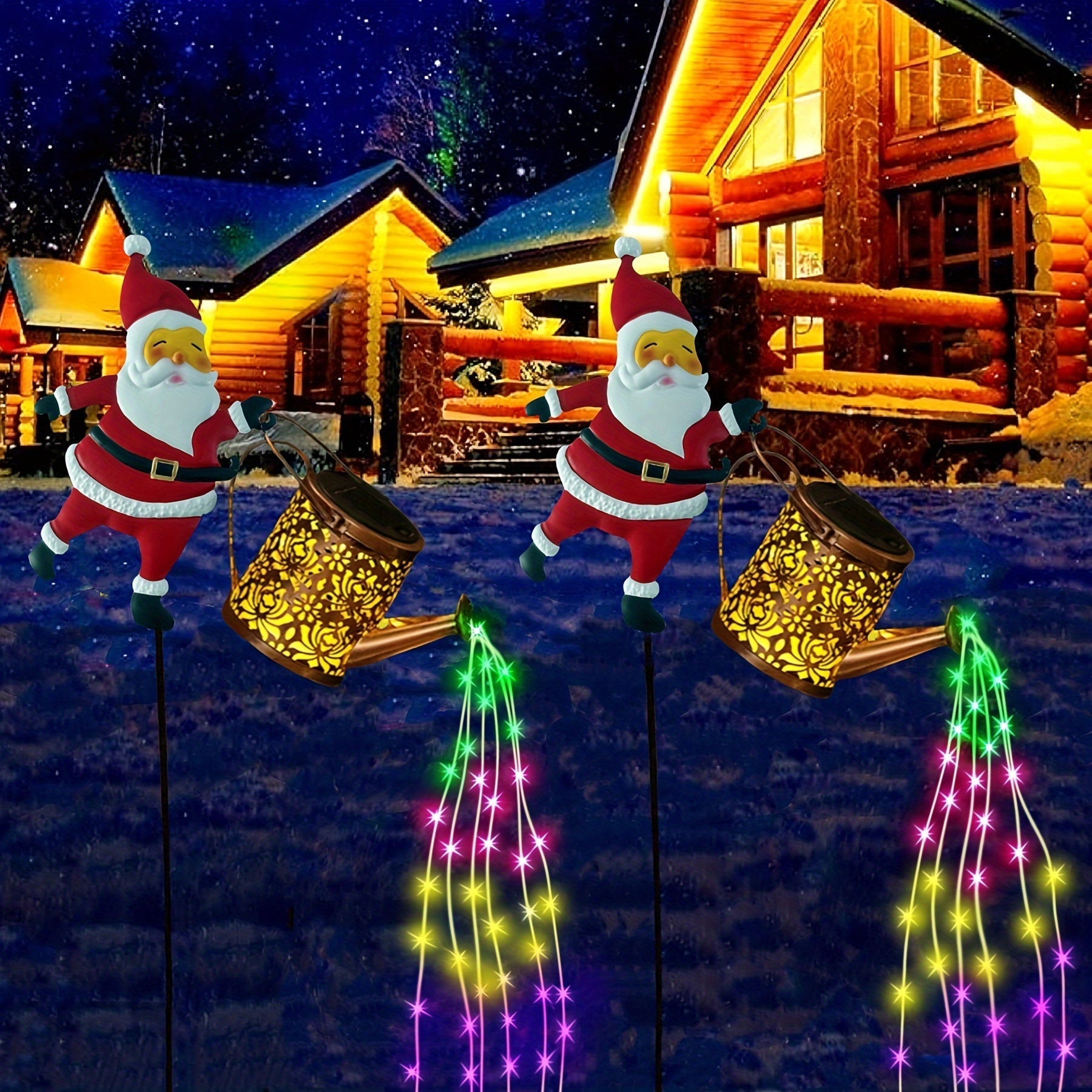 Tetera solar con luz, tetera con diseño de Santa Claus colorido, luces LED solares para interiores y exteriores, ideal para dormitorio, jardín, terraza, fiestas en el patio, bodas y decoración navideña