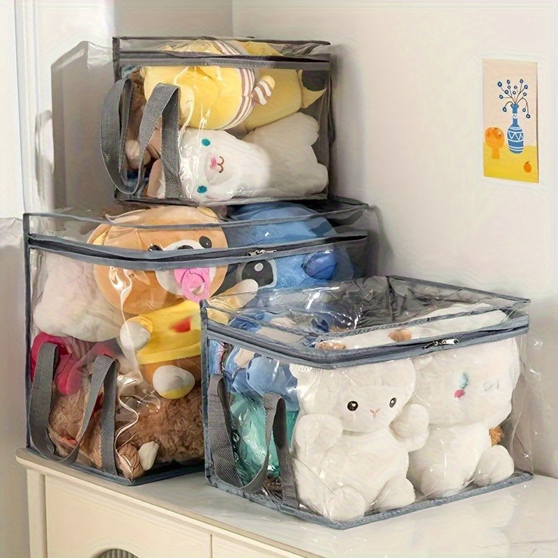 Bolsa de almacenamiento transparente y minimalista para juguetes con cierre de cremallera - ideal para guarderías, salas, dormitorios y habitaciones ordenadas | Caja portátil para guardar juguetes