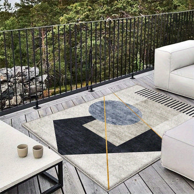 Alfombra de Terciopelo/853g/m² con Patrón Geométrico Abstracto para Jardín - Experiencia Lujosa de Camping, Suave y Antideslizante Lavable a Máquina, Diseño Moderno Grande para Uso Exterior