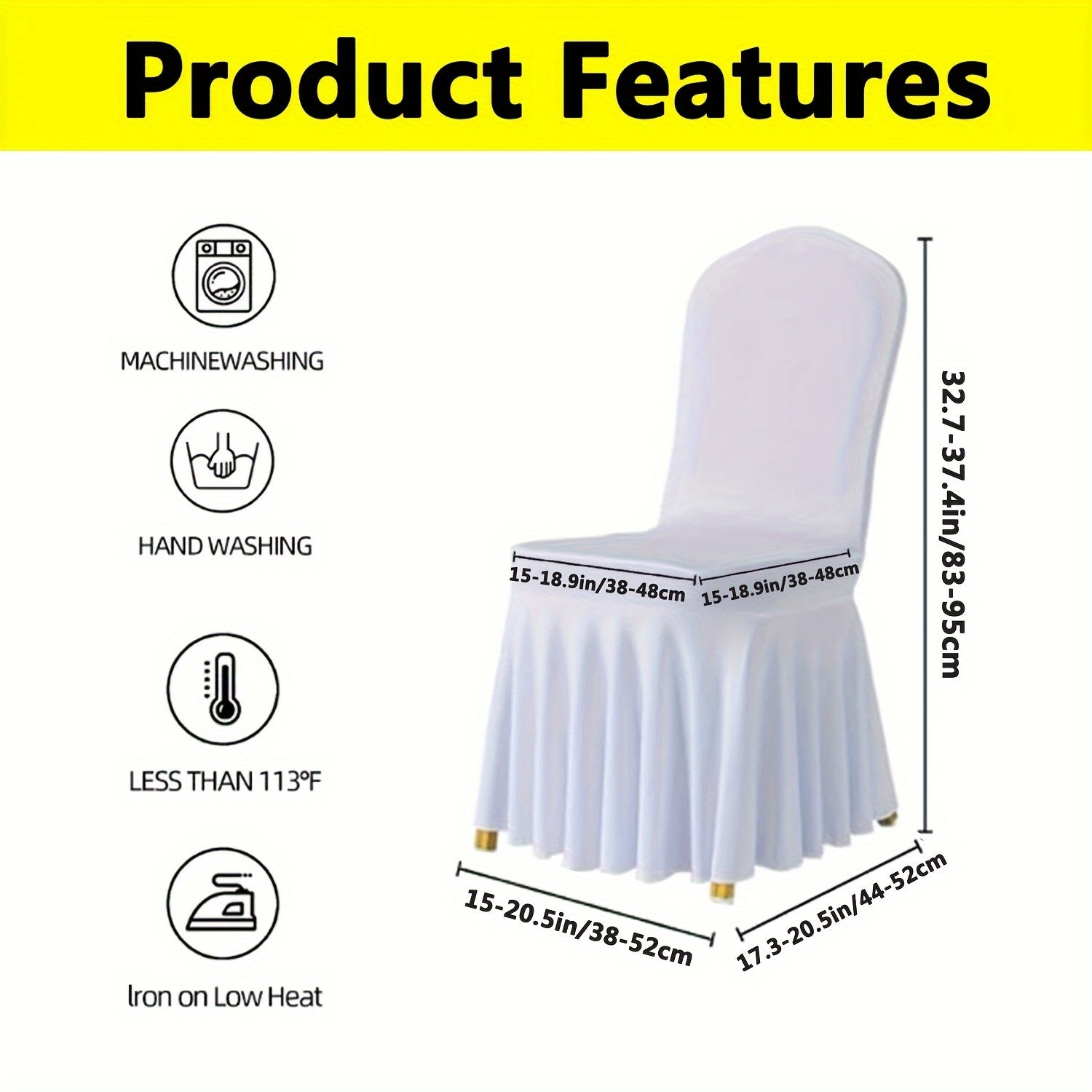 6/12pcs Funda para Silla con Falda, Cubierta Elástica Larga de Spandex para Silla de Comedor, Funda Protectora, Cubierta Elástica para Silla de Comedor de Boda, Desmontable y Lavable, Adecuada para Hoteles, Bodas, Banquetes y Decoración del Hogar